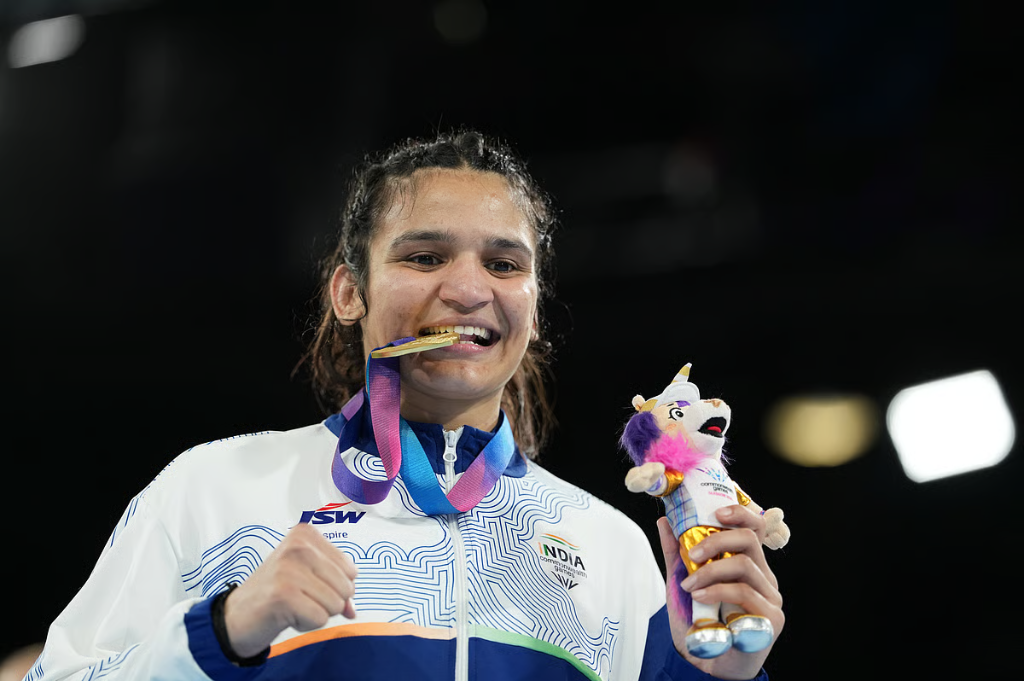 अरुंधति चौधरी ग्लासगो कॉमनवेल्थ गेम्स 2026 70kg मुक्केबाजी स्वर्ण पदक पोडियम विक्ट्री - Arundhati Choudhary CWG 2026 70kg Boxing Gold Medal Victory