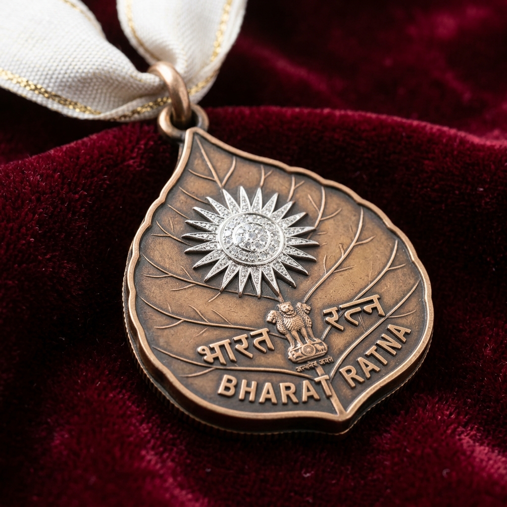Bharat Ratna Peepal Leaf Bronze Medallion Platinum Sun Emblem India Highest Honor MPPSC Notes
