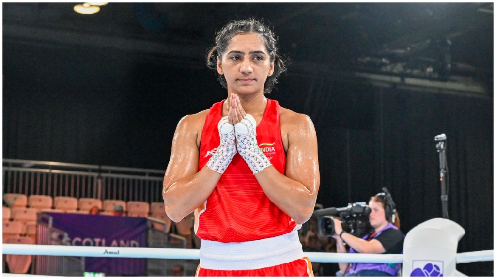 प्रीति पवार कॉमनवेल्थ गेम्स 2026 रिंग में नमस्ते अभिवादन - Preeti Pawar Ring Greeting CWG 2026