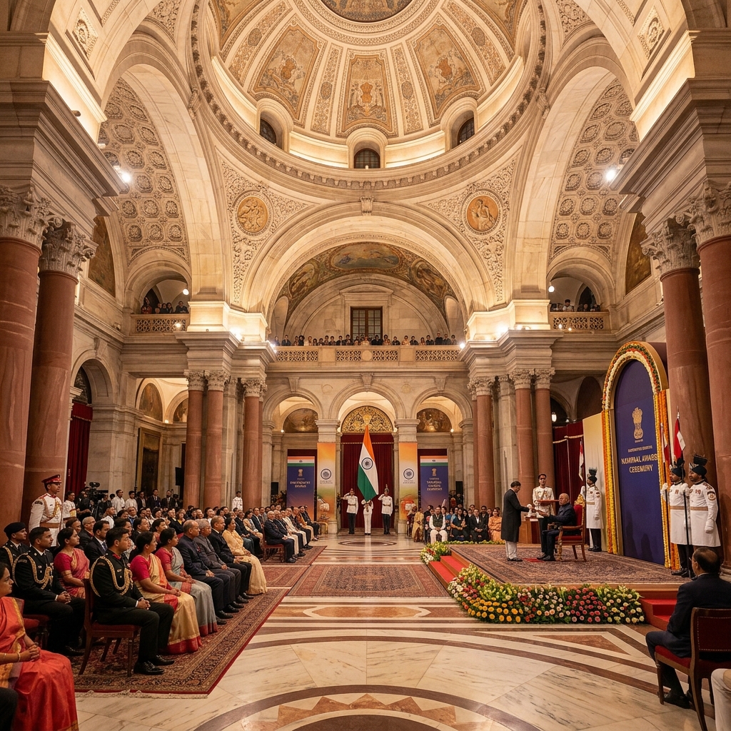 Rashtrapati Bhavan Durbar Hall Bharat Ratna Ceremony Grand Hall New Delhi India MPPSC UPSC Notes